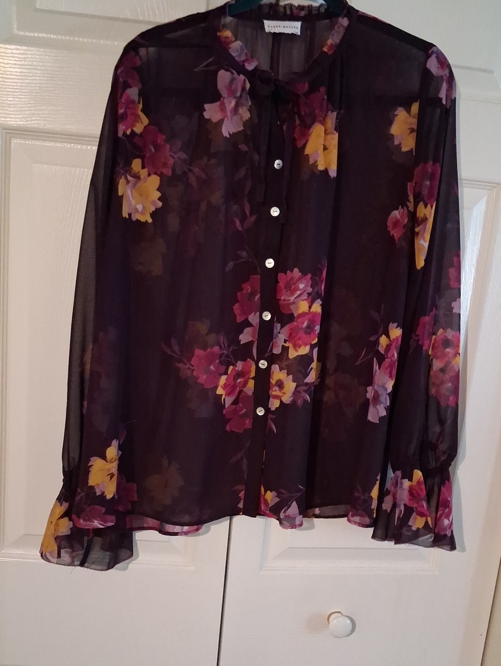 Chiffon Blouse & Tank- Deep Purple with Pink & Gold Flowers